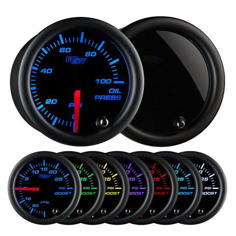 GlowShift Tinted 7-Color Oil Pressure Gauge 0-100 PSI (GS-T704)