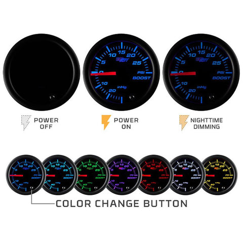 GlowShift Tinted 7 Color 30,000 PSI Fuel Rail Pressure Gauge | Multiple Fitments (GS-T719)