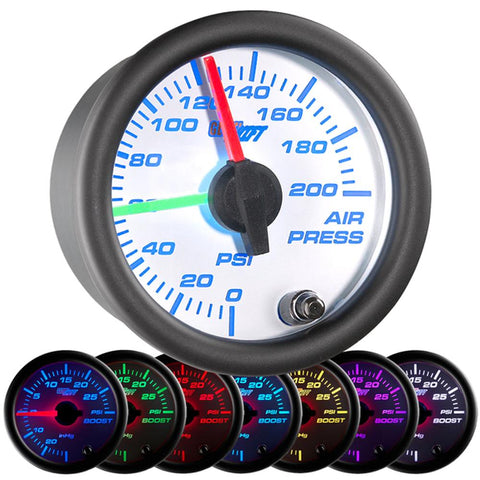 GlowShift White 7 Color Dual Needle Air Pressure Gauge (GS-W713-DN)