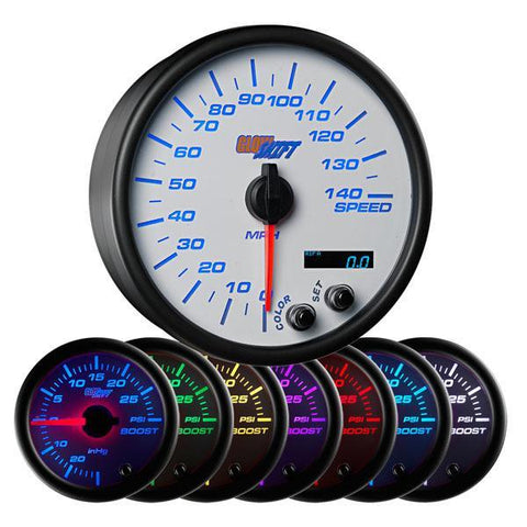 GlowShift White 7-Color 3-3/4" In-Dash Speedometer Gauge 0-140 MPH (GS-W717)