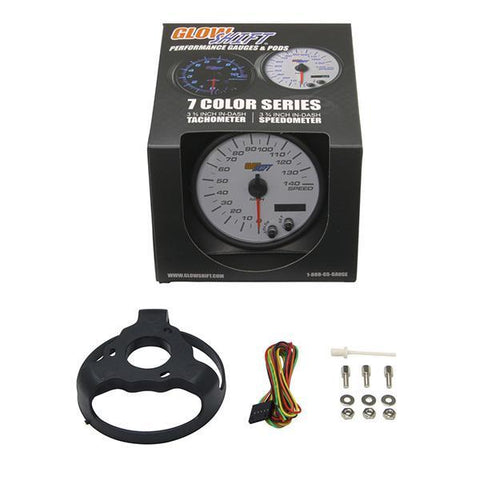 GlowShift White 7-Color 3-3/4" In-Dash Speedometer Gauge 0-140 MPH (GS-W717)