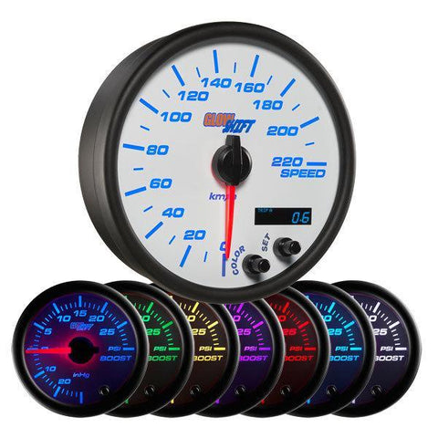 GlowShift White 7-Color 3-3/4" In-Dash Speedometer Gauge 0-220 KMH (GS-W717-KM)