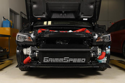 GrimmSpeed Black Front Mount Intercooler Kit w/ Red Piping | 2015-2021 Subaru STI (090258)