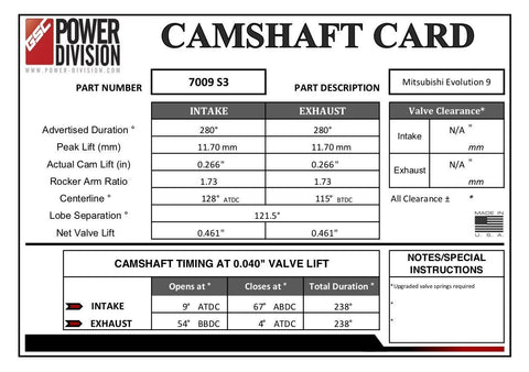 GSC Power-Division Billet 280 Camshafts | 2006 Mitsubishi Evo 9 MIVEC (7009S3)