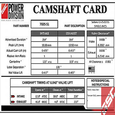 GSC Power Division S1 Billet Left Intake Camshaft | 2006-2007 Subaru WRX and 2004-2007 Subaru WRX STI (7025S1LIN)