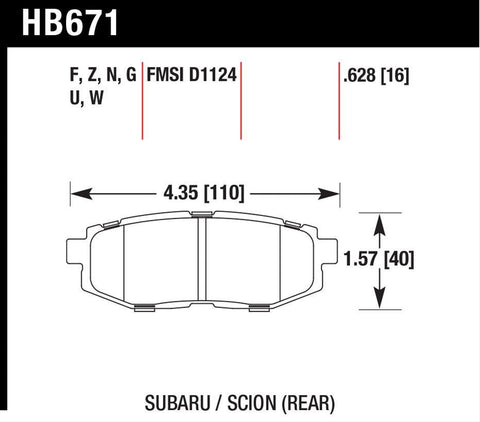 Hawk Performance Ceramic Brake Pads - Rear | 2013+ Subaru BRZ / 2010-2014 Subaru Legacy (HB671Z.628)