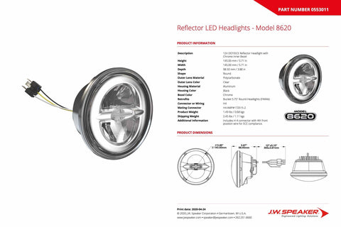 JW Speaker: 8620 - 12V LED Headlight - Chrome (553011)