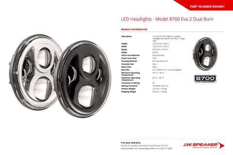 JW Speaker: 8700-EVO2-DB 12/24V DOT Headlamp - Black (554941)
