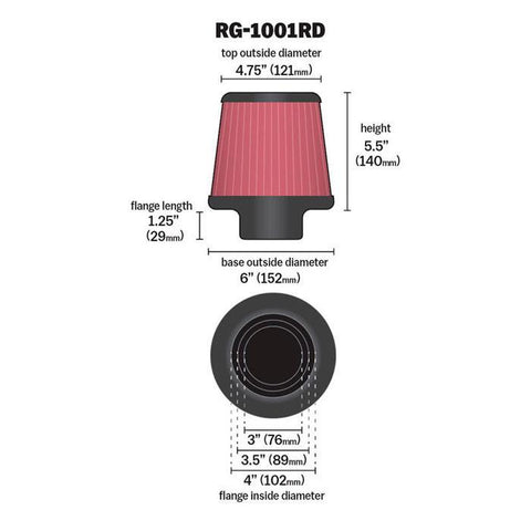 K&N Adjustable Fitting Universal Air Filter (RG-1001RD)