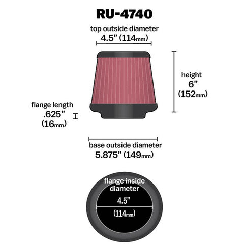 K&N Universal Clamp-On Rubber Filter (RU-4740)