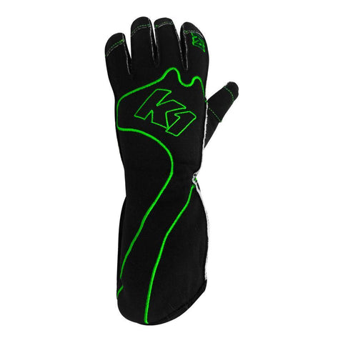 kart racing gear K1 RaceGear 13-RS1-V-S RS1 Reverse Stitch Kart Racing Gloves - Green & Black