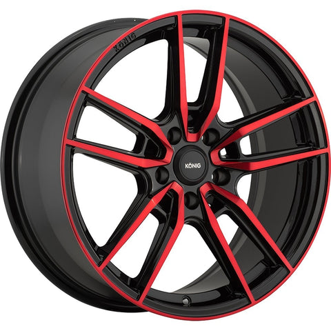 Konig Myth 5x108 Bolt 18" Size Wheels in Gloss Black with Red Tinted Clearcoat Spoke Faces and Lip Ring