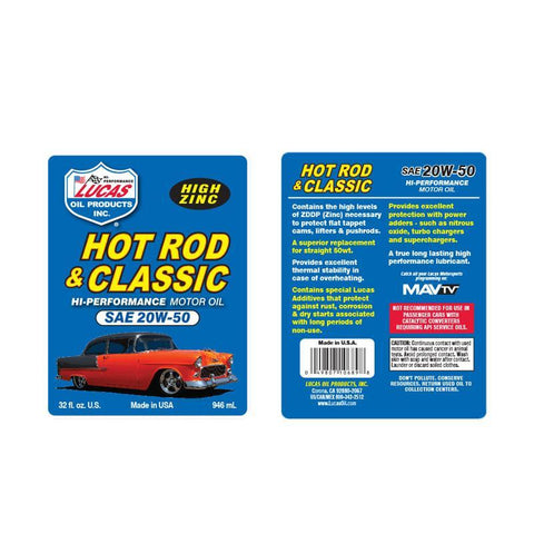 Lucas Oil Hot Rod & Classic Car SAE 20W-50 Motor Oil