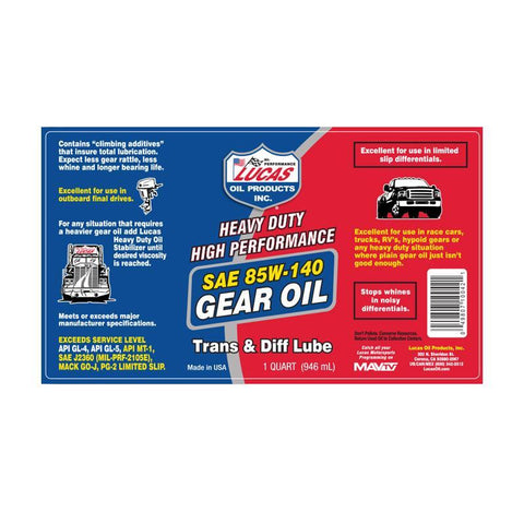 Lucas Oil SAE 85W-140 Heavy Duty Gear Oil - 1 Quart (10042)