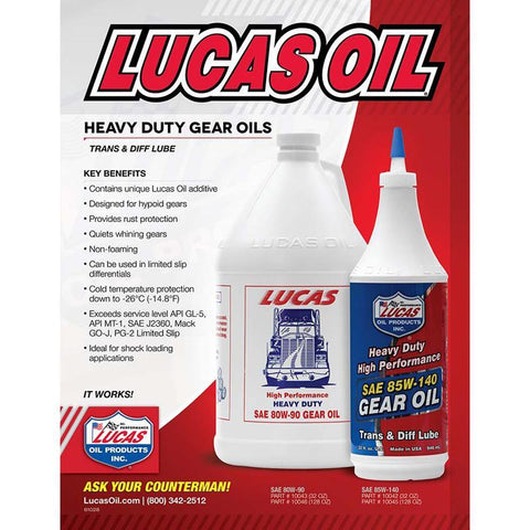 Lucas Oil SAE 85W-140 Heavy Duty Gear Oil - 1 Quart (10042)