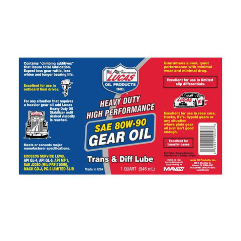 Lucas Oil SAE 80W-90 Heavy Duty Gear Oil - 1 Quart (10043)