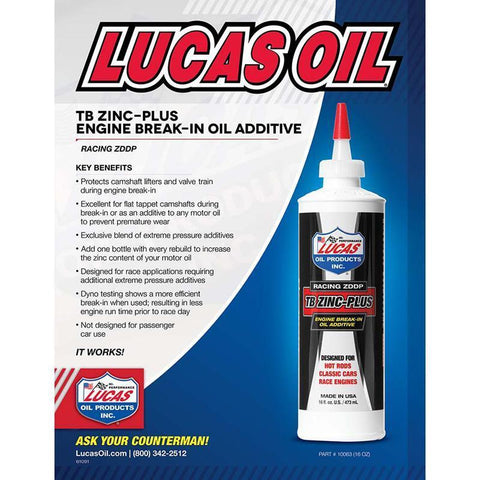 Lucas Oil Engine Break-In Oil Additive TB Zinc - 1 Pint (10063)