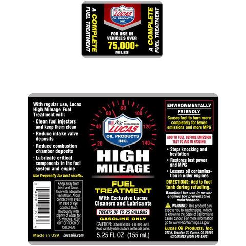Lucas Oil High Mileage Fuel Treatment - 5.25 fl oz (10977)