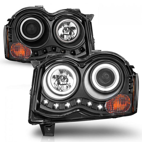 ANZO Black Projector Headlights w/ RX Halo | 2008-2010 Jeep Grand Cherokee (111213)