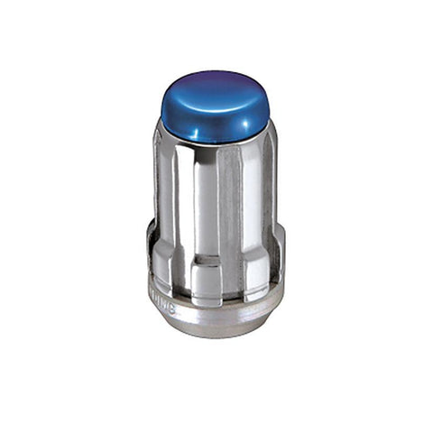 McGard Tuner Style Cone Seat Lug Nuts / Chrome w/ Blue Caps / Bulk Box (65001BC)