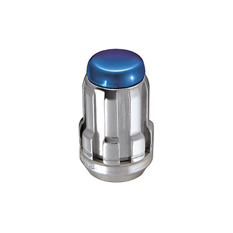 McGard Tuner Style Cone Seat Lug Nuts / Chrome w/ Blue Caps / Bulk Box (65002BC)