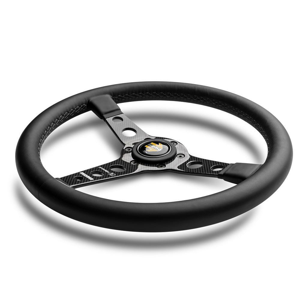 350mm Black Leather Racing Steering Wheel - 6 Bolt Pattern, Gray Stitching, Aluminum Spokes For Custom Cars & Racing