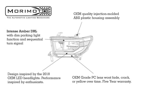 Morimoto XB LED Heads - Pair / ASM / Amber DRL | Multiple Fitments (LF533-A-ASM)