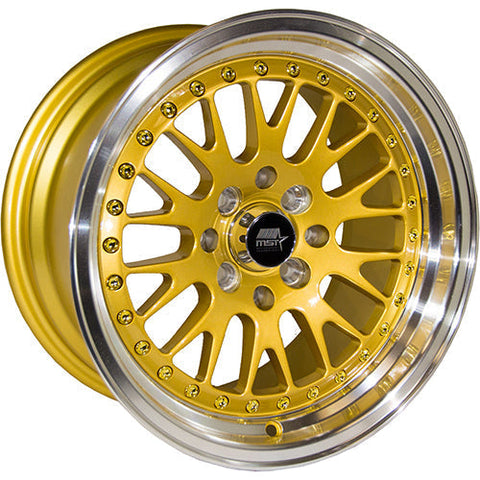 MST Wheels MT10 Gold w/ Machined Lip 15x8 | 4x100/4x114.3 (10-5816-25-GLDL)