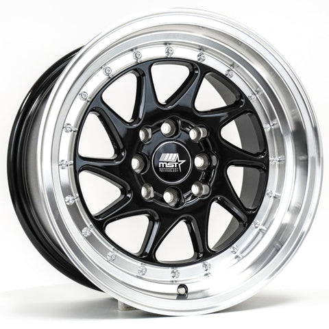 MST Wheels MT28 Gloss Black w/ Machined Lip 15x8 | 4x100/4x114.3 (28-5816-20-BLKL)