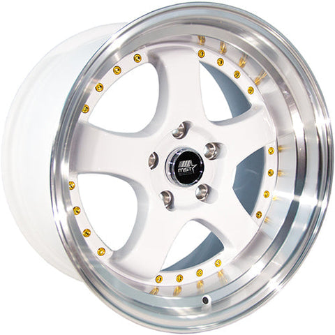 MST Wheels MT07 White w/ Machined Lip and Gold Rivets 18x9.5 | 5x114.3 (07-89565-20-WTGL)