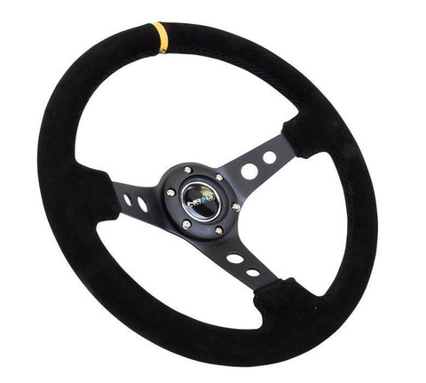 NRG 350mm Sport Steering Wheel - 3" Deep - Suede w/ Yellow Center Mark (RST-006S-Y)