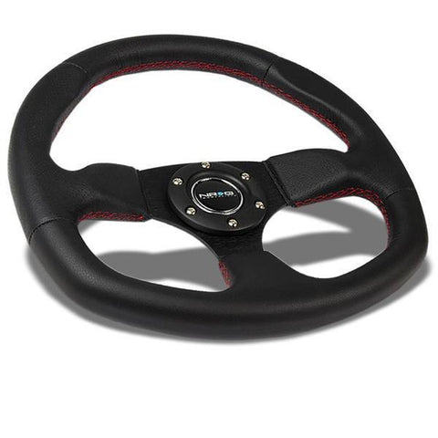 NRG D-Shaped Leather 3 Spoke Steering Wheel (RST-009R-RS)