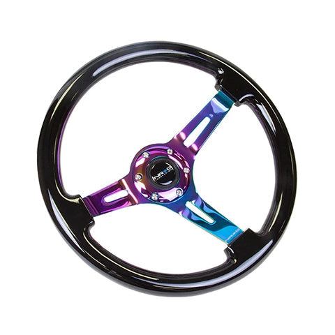 NRG 350mm 3" Deep Classic Black Wood/Neochrome Steering Wheel (RST-018BK-MC)