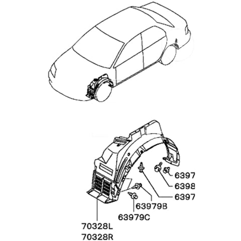 Mitsubishi OEM Rear Wheel Fender Splash Shield (RH) | 2001-2006 Mitsubishi Evo 7/8/9 (5370A102)