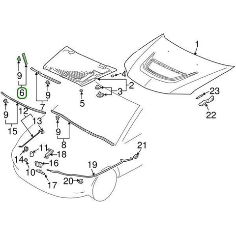 Mitsubishi OEM 61533 Hood Weatherstrip | 2003-2006 Mitsubishi Evo 8/9 (MN159133)