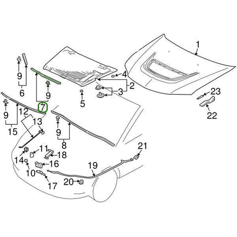 Mitsubishi OEM 61533R Hood Weatherstrip | 2003-2006 Mitsubishi Evo 8/9 (MR573672)