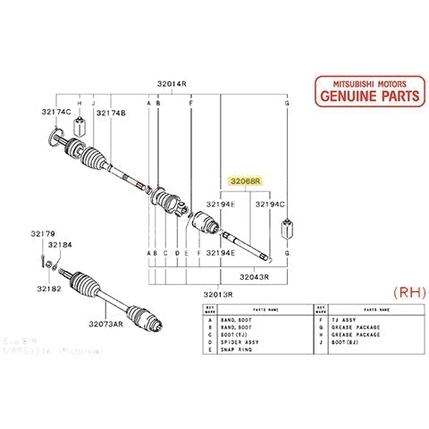 Mitsubishi Passenger Side Front Inner Axle Shaft | 2003-2006 Mitsubishi Evo 8/9 (MR953316)