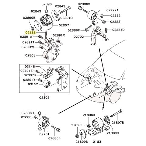 Mitsubishi Motor Mount Stud | 2003-2006 Mitsubishi Evo 8/9 (MR994975)