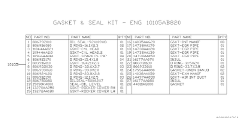 Subaru OEM Engine Gasket & Seal Kit | 2015-2021 Subaru WRX and 2014-2018 Subaru Forester XT (10105AC700)