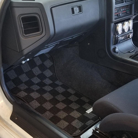 P2M Checkered Race Floor Mats | 1986-1990 Mazda FC3S RX7 (P2-CPTFC3SDG-TP)
