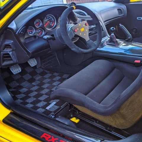 P2M Checkered Race Floor Mats | 1993-1995 Mazda FD3S RX7 (P2-CPTFD3SDG-TP)