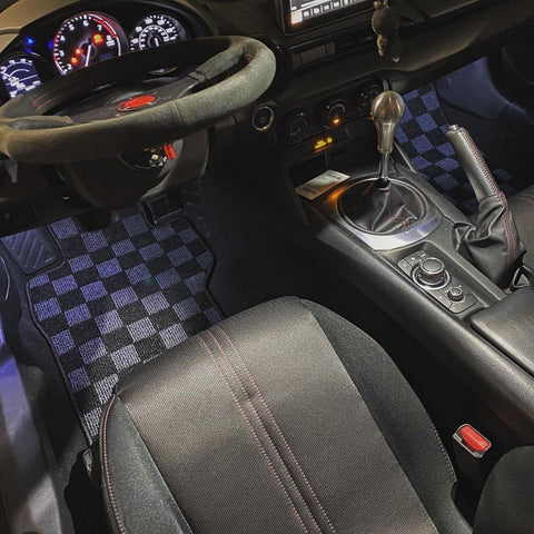P2M Checkered Race Floor Mats | 2016-2025 Mazda MX-5 Miata (P2-CPTNDMIADG-TP)