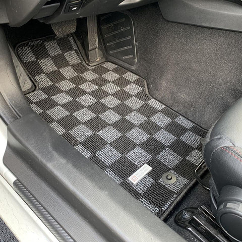 P2M Checkered Race Floor Mats | 2016-2025 Mazda MX-5 Miata (P2-CPTNDMIADG-TP)