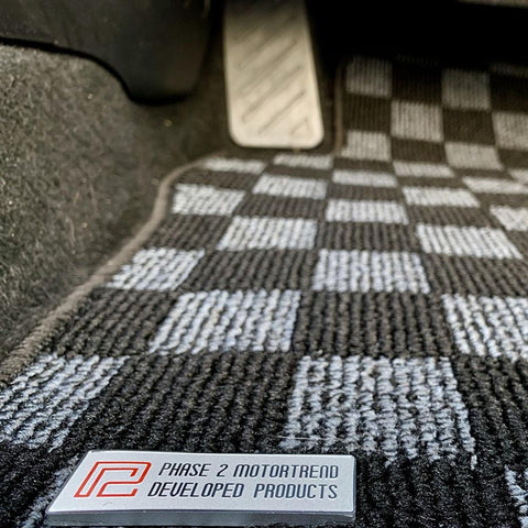 P2M Checkered Race Floor Mats | 2016-2025 Mazda MX-5 Miata (P2-CPTNDMIADG-TP)