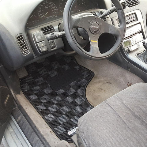 P2M Checkered Race Floor Mats - Fronts Only | 1989-1994 Nissan S13 240SX (P2-CPTNS13DG-TP)
