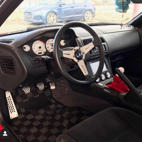 P2M Checkered Race Floor Mats - Fronts Only | 1995-1998 Nissan S14 240SX (P2-CPTNS14DG-TP)