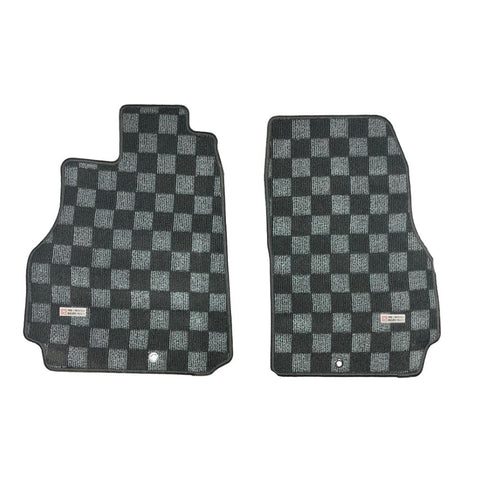 P2M Checkered Race Floor Mats - Fronts Only | 2009-2021 Nissan R35 GTR (P2-CPTR35DG-TP)