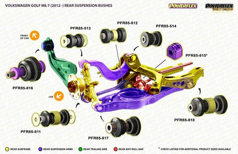 Powerflex Rear Lower Control Arm Inner Bushings | 2015+ VW Golf/GTI Mk7 w/ IRS (PFR85-818x2)