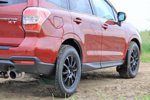 Rally Armor UR Mud Flaps Black w/Grey Logo | 2014-2015 Subaru Forester (MF28-UR-BLK/GRY)