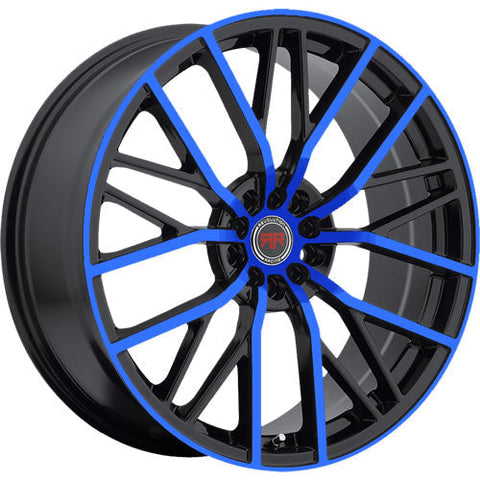 Revolution Racing RR07 Black w/ Blue Spoke Faces and Outer Lip 18x8 | 5x112/5x114.3 (RR07-18851121143+40BB)